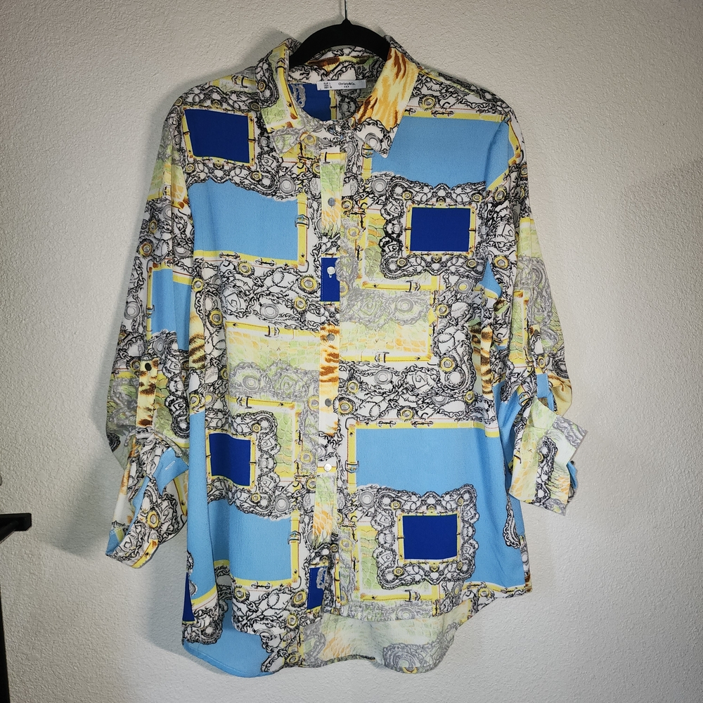 Christy Blue and Yellow Geometric Men's Shirt